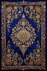 Wall Mural - Blue and Gold Ornate Floral Pattern Embroidered on Fabric