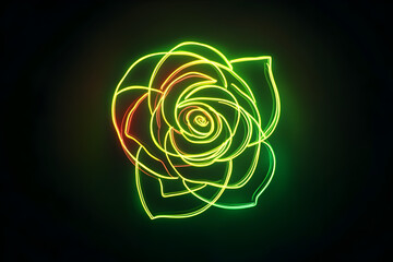 Wall Mural - Vibrant neon representation of a rosette emblem isotated on black background.