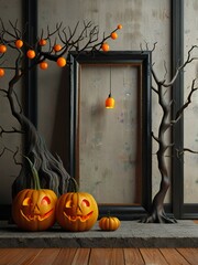 Wall Mural - halloween background with pumpkin