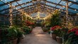 © herman - A greenhouse decorated with Christmas lights and potted plants