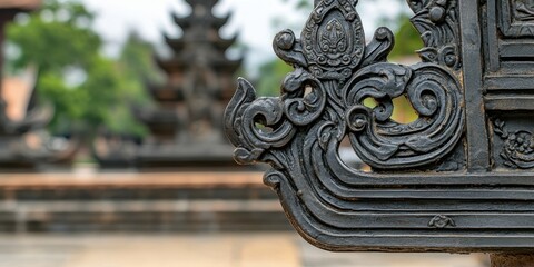 Canvas Print - Ornate Black Metal Detail of a Traditional Asian Temple