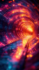 Wall Mural - Abstract tunnel of glowing light and particles.