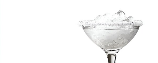 Wall Mural - a line of salt along the edge of a margarita glass, cocktail element, frosty and crisp, isolated on white background