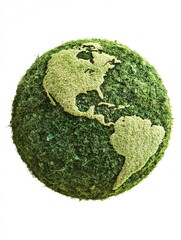 green planet earth from moss isolated on white background. symbol of sustainable development and ren