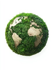 green planet earth from moss isolated on white background. symbol of sustainable development and ren