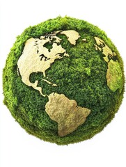 green planet earth from moss isolated on white background. symbol of sustainable development and ren