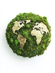 green planet earth from moss isolated on white background. symbol of sustainable development and ren