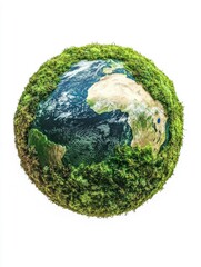 green planet earth from moss isolated on white background. symbol of sustainable development and ren