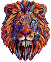 Canvas Print - A vibrant, artistic representation of a lion's head with colorful patterns and details.