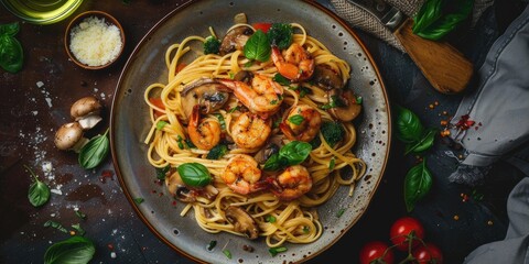 Wall Mural - Mushroom and Shrimp Pasta Recipe