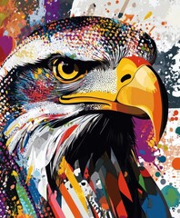 Poster - A vibrant, artistic depiction of an eagle with colorful splashes and bold details.