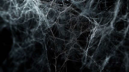 Close-up of Delicate Spider Web with Black Background