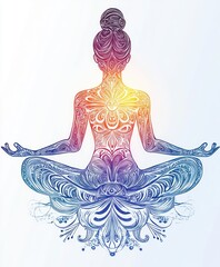 Sticker - A colorful illustration of a meditative figure with intricate patterns and a serene pose.