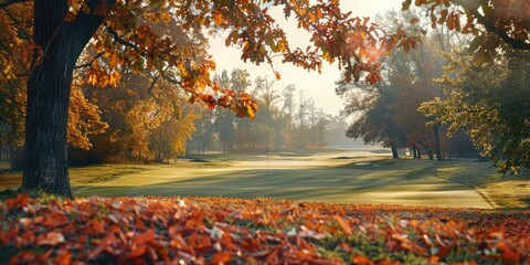 Canvas Print - Autumn foliage adorns the golf course enhancing its beauty