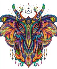 Canvas Print - A vibrant and colorful artistic representation of an elephant's head.