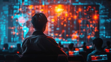 Man Looking at Data Visualization on Screen
