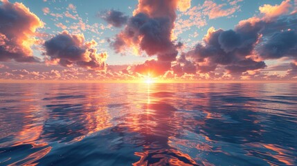 Dramatic Sunset Over Calm Ocean Water