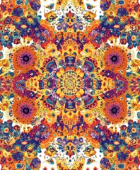 Poster - A vibrant, symmetrical kaleidoscopic pattern in warm colors.