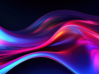 Abstract liquid glass holographic iridescent neon curved wave in motion dark background 3d render