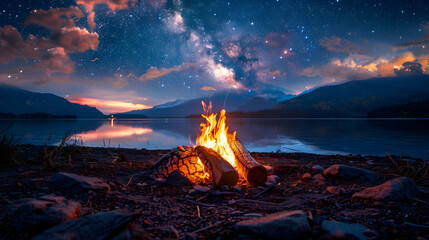 Wall Mural - campfire with stars twinkling above