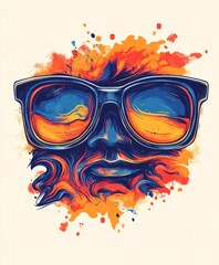 Canvas Print - A vibrant graphic illustration of a face with oversized glasses, blending colors and abstract forms.