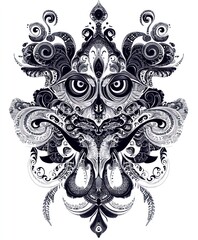 Sticker - Intricate black-and-white abstract design resembling a mythical creature.