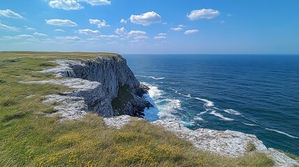 Canvas Print - stunning view a seaside cliff overlooking the ocean waves crashing on rocks