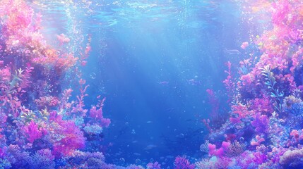 Canvas Print - Underwater Coral Reef with Sunbeams and Fish