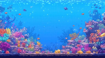 Sticker - Underwater Scene with Colorful Coral Reef and Fish