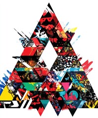 Wall Mural - A vibrant abstract design featuring a triangular shape filled with colorful patterns and textures.