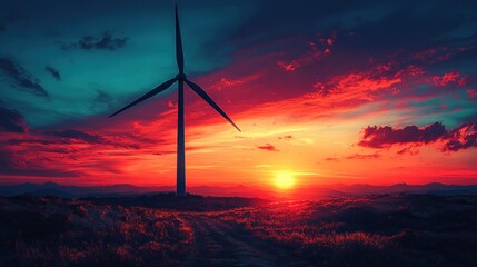 Wall Mural - Wind Turbine Sunset