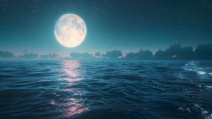 Wall Mural - glowing moonlight reflecting on calm ocean waves