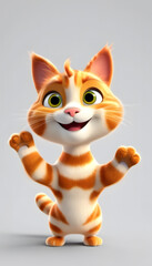 Wall Mural - A cute animated orange and white striped cat character with big eyes, smiling and waving. The character has a playful expression.