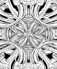 Sticker - Abstract black and white design featuring intricate, intertwined shapes and patterns.