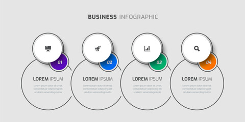 Wall Mural - Business Infographic Template with Circle Label Thin Line 4 Numbers and Icon for Presentation