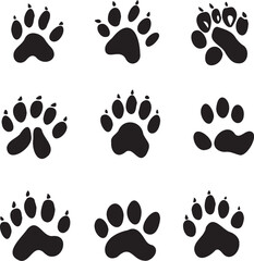 Wall Mural - Dog and Cat Paw Silhouette black vector