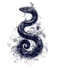 Sticker - An artistic depiction of a serpent intertwined with floral elements.