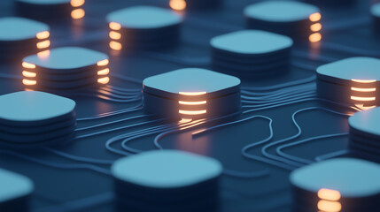 Poster - Abstract digital circuit network with glowing nodes in a futuristic grid