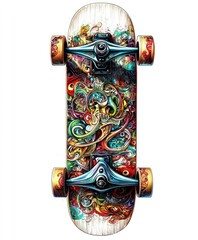 Poster - A colorful skateboard featuring intricate designs and patterns.