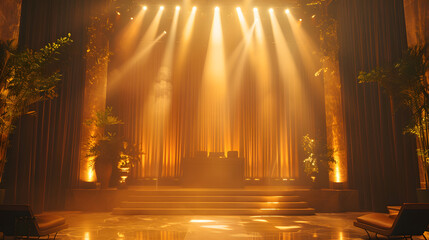 Wall Mural - elegant stage lighting with subtle gradients, warm golden tones
