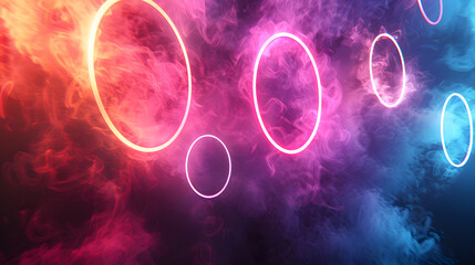 Wall Mural - Interlocking rings of light, bright neon colors, dynamic and energetic visual