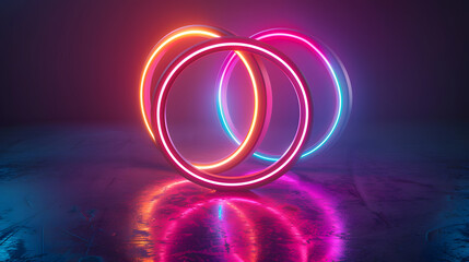 Wall Mural - Interlocking rings of light, bright neon colors, dynamic and energetic visual