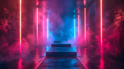 Wall Mural - Retro-style stage lighting, bold geometric shapes, bright neon colors