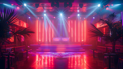 Wall Mural - Retro-style stage lighting, bold geometric shapes, bright neon colors