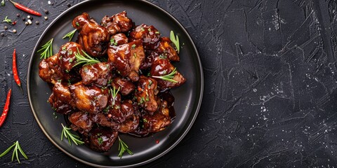 Sticker - Top view of plate with brown stew chicken