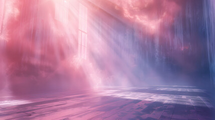 Wall Mural - Soft light rays forming a halo over the stage, pastel hues