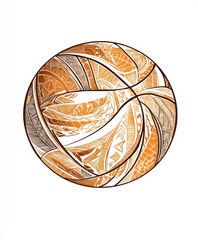 Wall Mural - A stylized illustration of a basketball featuring intricate patterns and textures.