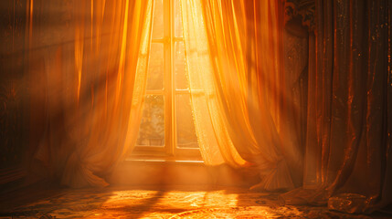 Wall Mural - Soft, warm light illuminating a curtain, vintage theater look