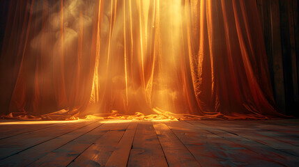 Wall Mural - Soft, warm light illuminating a curtain, vintage theater look
