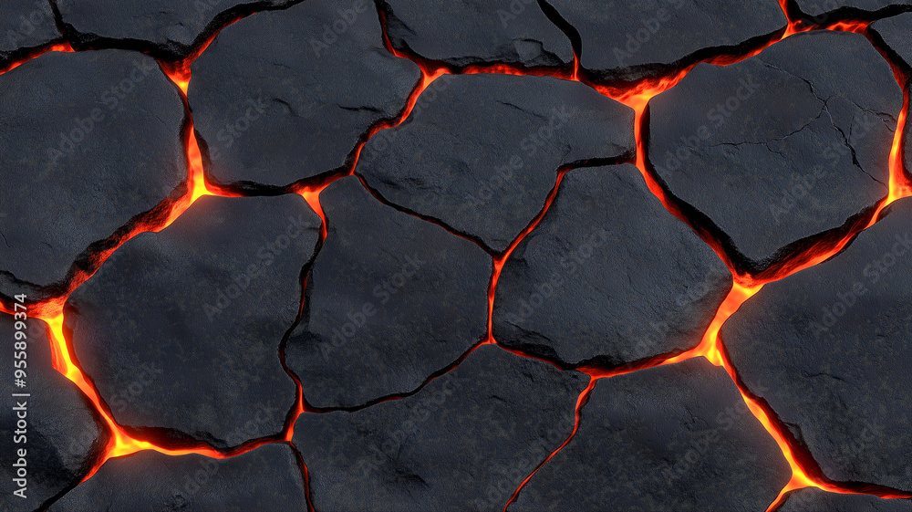 Glowing Lava Cracks in Dark Rock Surface Stock Illustration | Adobe Stock